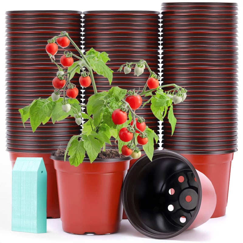 Sfee 100 Pack Plant Nursery Pots 4 inch Plastic Plant Pots, Soft Durable Reusable Seed Starting Pots for Succulents Plants Vegetables Fruits Seedlings Cuttings Transplanting with 100 Plant Labels - Image 1